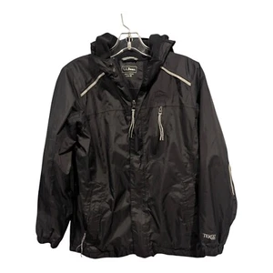 LL Bean Jacket Youth L 14-16 Black Trail Model Rain Coat Hooded Hiking TeK - Picture 1 of 9