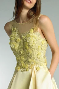 NWT Basix Black Label Sleeveless Lace Embellished Gown Yellow Size 6 D9290L Prom - Picture 1 of 3
