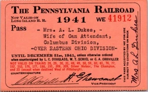 1941 Pennsylvania Railroad Employee Spouse Pass Dukes - Picture 1 of 2