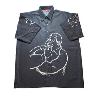 Platinum FUBU Men's XXL Fat Albert Black Button Up Short Sleeve - Vintage - Bild 1 von 13