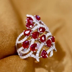 Fine 5.78 TCW Simulated Red Ruby & White Sapphire Engagement Party Wear Ring - Picture 1 of 8