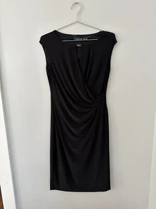 RALPH LAUREN Solid Black Faux Wrap Sleeveless Dress 8 - Picture 1 of 6