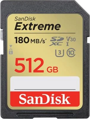 SanDisk Extreme SDXC card 180MBs UHSI U3 V30 512GB  SDSDXVV-512G-GNCIN - Image 1 of 4