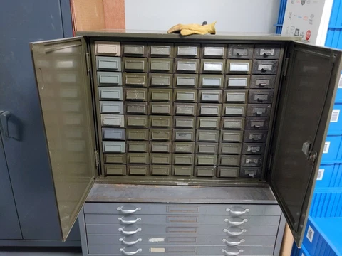 Vintage Addressograph 70 drawer metal card cabinet Cover