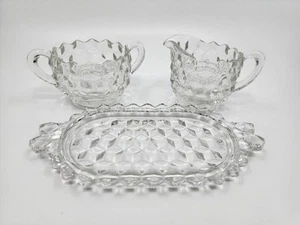 FOSTORIA AMERICAN CLEAR CREAMER AND OPEN SUGAR BOWL With TRAY - Picture 1 of 18