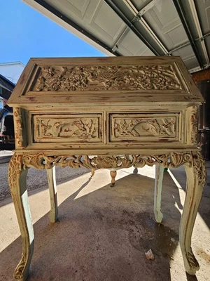 Antique French Style Hand Carved Secretary Desk - Image 1 of 4