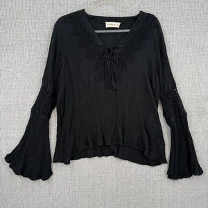 Vtg Abercrombie & Fitch Lace Bell Sleeve Top M Black Y2K Fairy Boho Whimsigoth - Picture 1 of 12