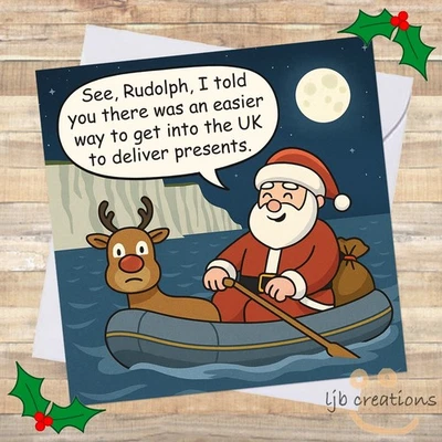 Funny Christmas Card DINGHY BOAT Adult Humour Friend Colleague Rude XMAS 🎄 - Image 1 of 3