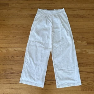 Abercrombie & Fitch Women's White Wide Leg Linen Cotton Pants SZ M Pleated Lined - Picture 1 of 19
