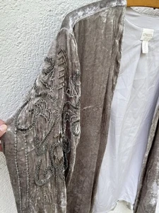 Chicos 3 Silver Velvet Jacket Beaded Long Sleeve Open Gypsy Boho Embellished - Picture 1 of 9
