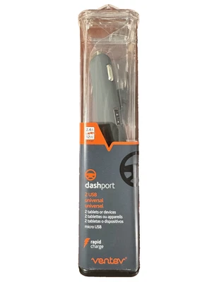 Ventev Dashport Dual Output Car Charger 12W 2.4AMP w/ Micro-USB Cable - Gray - Image 1 of 3