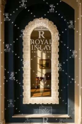 Espejo arqueado de selenita - Decoración de pared de cristal de lujo para entrada y tocador Foto 1 de 4