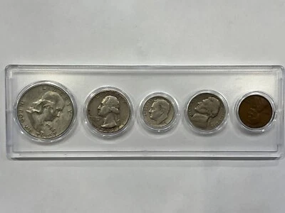 JUEGO DE 5 MONEDAS AÑO NACIMIENTO 1954 - 90% MONEDAS PLATA (3) INCLUIDAS - JUEGO CIRCULADO Foto 1 de 2