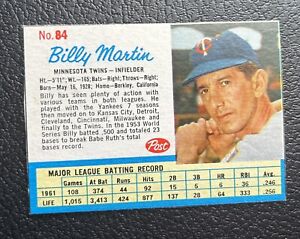 Billy Martin 1962  Post Cereal Card  # 84 Minnesota Twins