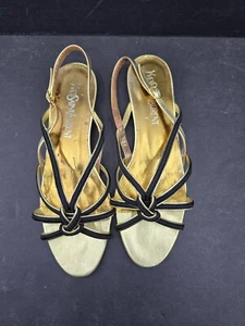Vintage YVES SAINT LAURENT BLACKA DN GOLD STRAP SANDLES-NOS with BOX YSL - Picture 1 of 24