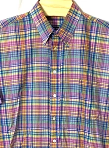 Gitman Bros Mens Shirt XL Blue Purple Green Pink Yellow Plaid Short Sleeve USA - Picture 1 of 7