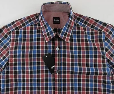 Men's HUGO BOSS Blue Red Black Plaid OBERT Shirt XL Extra Large NWT NEW $145+ - Image 1 of 4