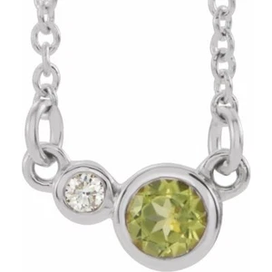 Collar de peridoto natural de platino y diamante natural 0,03 CTW 18 - Imagen 1 de 2