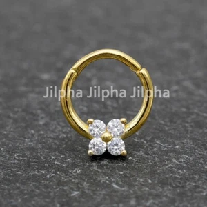 Sterling Silver CZ Daith Hoop Helix Ring Cartilage Piercing Earring 16G A4613 - Picture 1 of 7