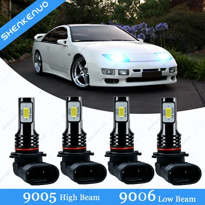 For Nissan 300ZX 1990-1996 4pc 9005 + 9006 LED Headlight Hi/Low Beam Bulbs 8000K - Image 1 of 4