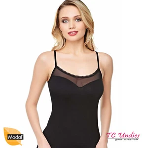 *REDUCED* Women`s Plain MODAL Cami Stretchy Strappy Vests Laced Front Tank Top - Picture 1 of 6