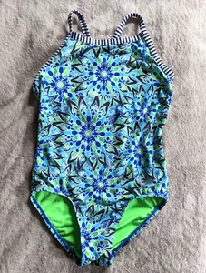 DOLFIN UGLIES One Piece Swimsuit Youth Girls 14 Large L Green Blue - Picture 1 of 4