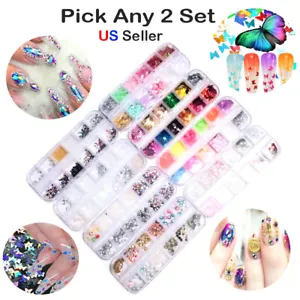 3D Nail Art Rhinestone Glitter Laser Butterfly Foils Flakes Nail Decoration SET - Picture 1 of 9