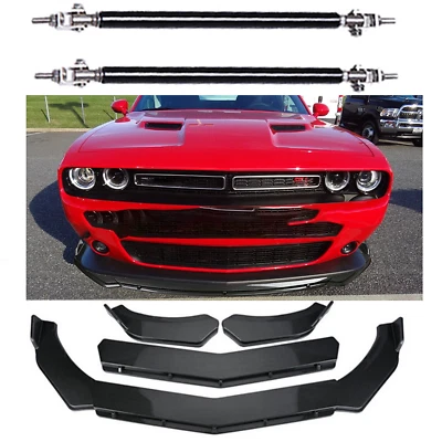 For Dodge Challenger Carbon Fiber Front Bumper Lip Spoiler Body Kit + Strut Rods Foto 1 de 4
