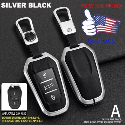 Funda Carcasa Llavero Cuero Negro Plateado Para Peugeot 2008 3008 4008 5008 Foto 1 de 4