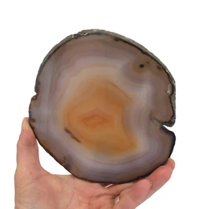 Natural Agate Slice Extra Large Banded Grey Orange Geode Slice 16.5cm x 12.5cm - Foto 1 di 14