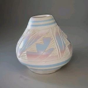 Vintage Hozoni Pottery Vase Etched Pot Polychrome Multi Color Navajo SignedS198B - Picture 1 of 4