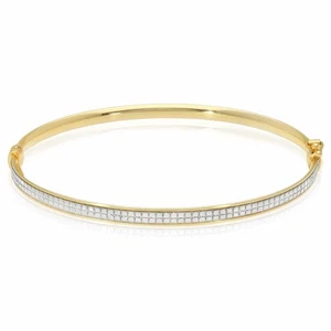 10K Gold 4mm Diamond-Cut Pave Eternity Bangle Bracelet 7.25" - Picture 1 of 6