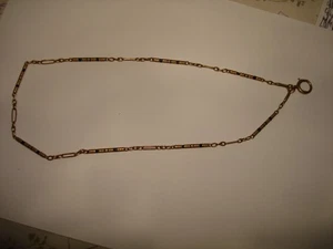 Antique 10k Solid Yellow Gold Black Enamel Pocket Watch 13" L Chain Pendant - Picture 1 of 7