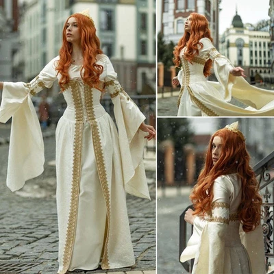 Medieval Renaissance Celtic Wedding Dress Long Sleeve Vintage Fairy Elven Dress - Image 1 of 4