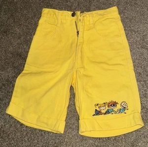 Nickelodeon Rugrats Cuffed Yellow Denim Shorts Embroidery Sz 8 Girls Viacom 1996 - Picture 1 of 8