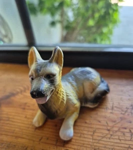 Vintage German Shepherd Figurine Hand Painted Porcelain Police Dog Very Old - Picture 1 of 8