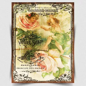 METAL SIGN WALL PLAQUE Rose Soap Parfumeur French Perfume BATHROOM Toilet print - Picture 1 of 3