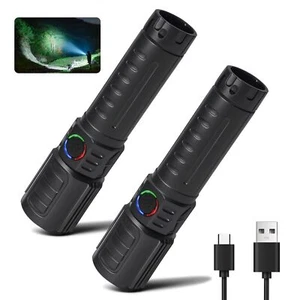 2x Linterna Tactica, Lámpara LED Recargable USB De Mano Impermeable Emergencia - Imagen 1 de 8
