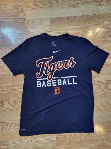DETROIT TIGERS Nike Tee Dri Fit Men's Large (L) Athletic cut Navy Blue Cover
