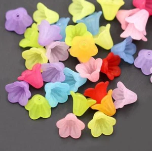 DIY 200X Mixed Flower Frosted Acrylic Spacer Beads Caps For Jewelry Making 14mm - Picture 1 of 14