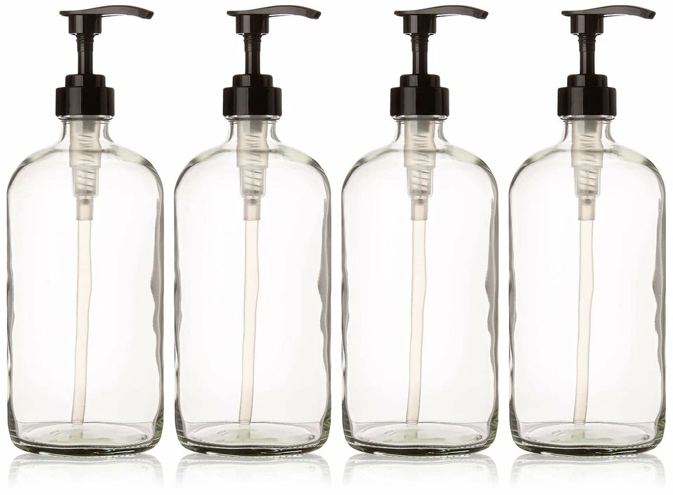 32-Ounce Large Clear Glass Boston Round Bottles with black pumps - Image 1 of 1