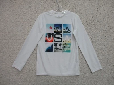 Camisa Antigua Azul Marino Extra Grande Juvenil Blanca Manga Larga EE. UU. Estampado Gráfico Elastizada Hombres Foto 1 de 4