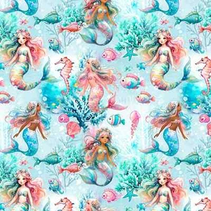 Blue Underwater Mermaids Timeless Treasures BTY 44 Inches Wide - Picture 1 of 1