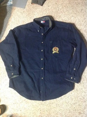 Para Hombres Tommy Hilfiger Azul Marino Mezcla de Lana Logo Grande Cresta Invierno CAMISA GRANDE USADA EN EXCELENTE CONDICIÓN Foto 1 de 4