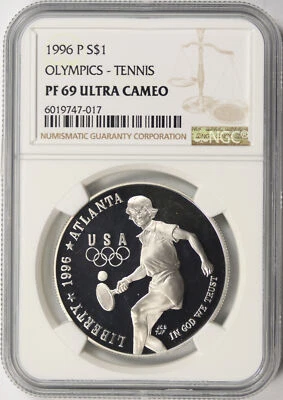 1996-P $1 Olympics Tennis Commemorative Dollar NGC PF69 Ultra Cameo - Image 1 of 2