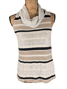 Dolan Left Coast Womens M Striped Sleeveless Sweater Funnel Neck Colorblock Knit - Picture 1 of 11