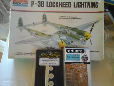 P 38 LOCKHEED LIGHTNING 1/48 SCALE MONOGRAM MODEL+PHOTOETCHED+RESIN WHEEL - Immagine 1 di 4