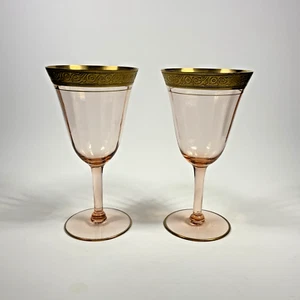 Tiffin-Franciscan Minton Pink Wine Glasses, Set of 2, Gold Encrusted Rims - Picture 1 of 5