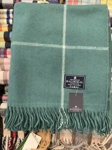100% Recycled Wool Blanket | The Border Tweeds Scotland | Box Check Sage Green - Picture 1 of 5