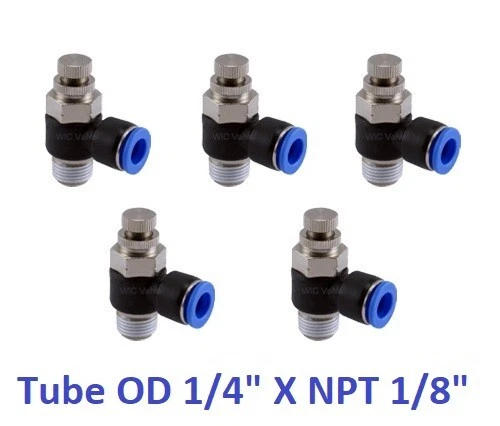 Air Flow Control Valve Tube OD 1/4 X NPT 1/8 Pneumatic Push In Fitting 5 Pieces - Image 1 of 1